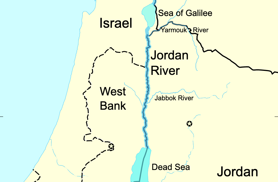 a map of Palestine, centering around the Jordan