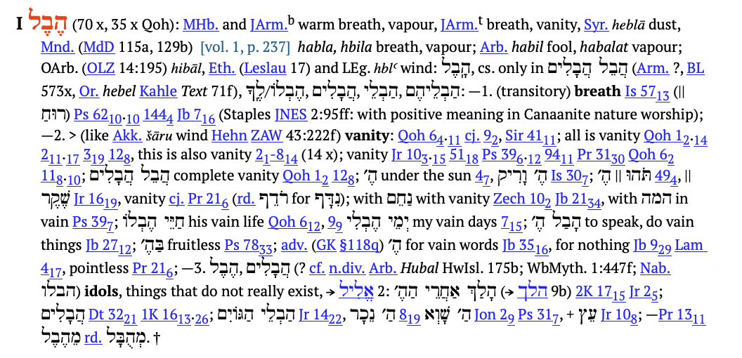 vanity in Hebrew Lexicon(HALOT)